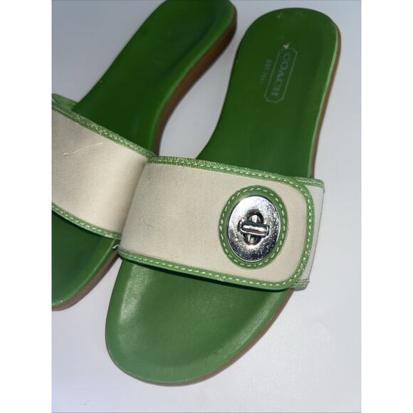 Coach Gabriella Green And Cream Turn Lock Slides. Sz 7.5 Read Description - Picture 2 of 10